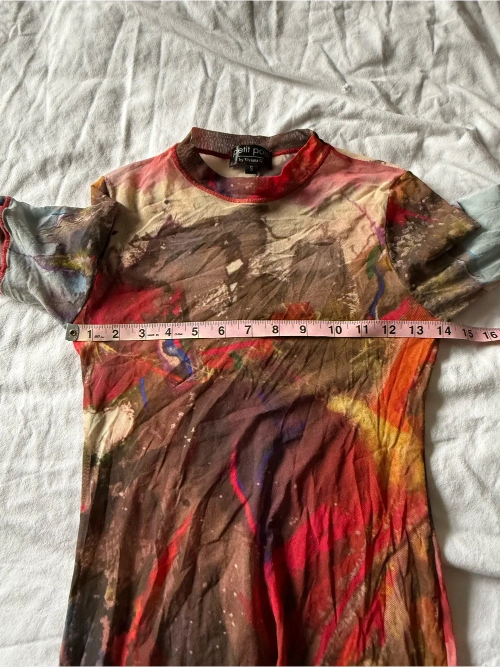 Y2K Abstract Print Sheer Long Sleeve Midi Dress in Red and Brown